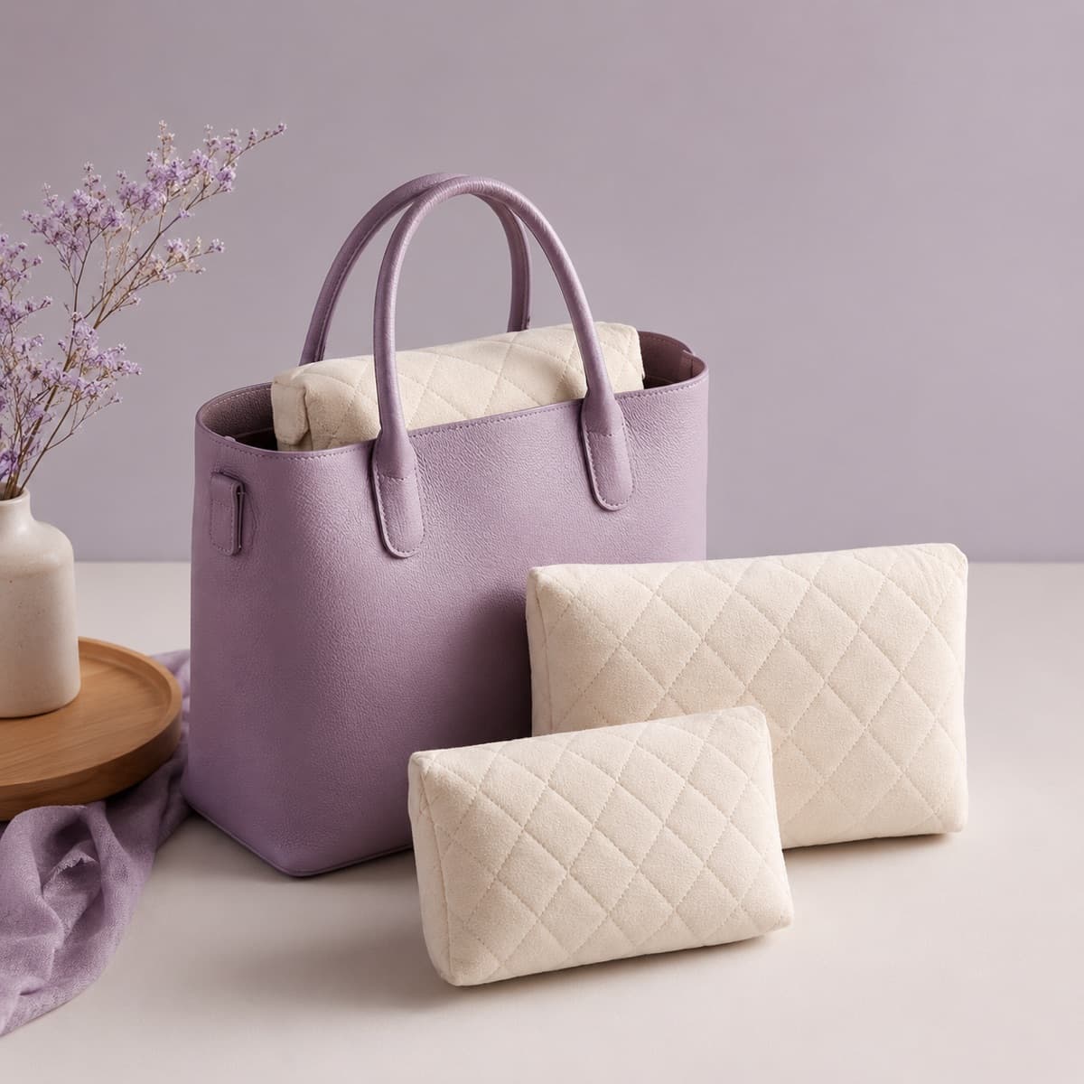 Handbag Shaper Pillow Set of 3 — Three sizes so a bag holds its structure on the shelf instead of folding.